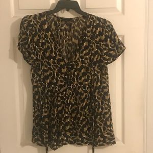 BCBGMaxAzria Brown, navy, cream and olive silk top